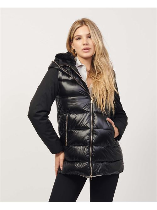 Yes Zee Black Long Jacket with Hood and High Collar YES ZEE | O067-O1000801